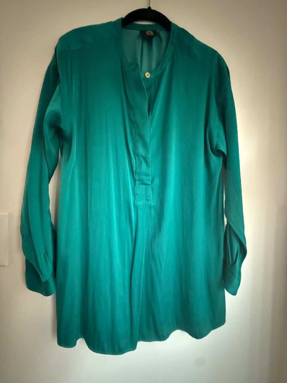 Adrienne Vittadini Teal Button Up Tunic Sz S Green Career